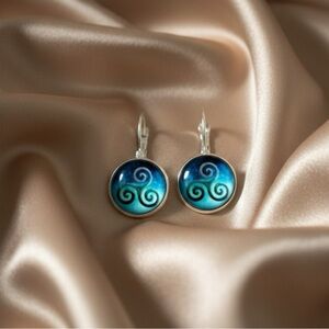 Ocean Spiral: Celtic Triskelion Silver Plated Turquoise Blue Earrings
